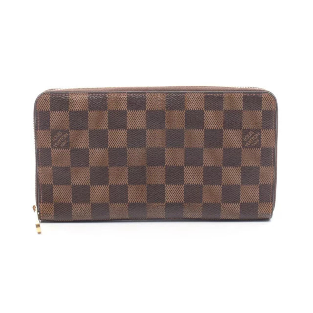 Louis Vuitton Zippy Organizer Damier Ebene Brown Round Long Wallet Leather Brown